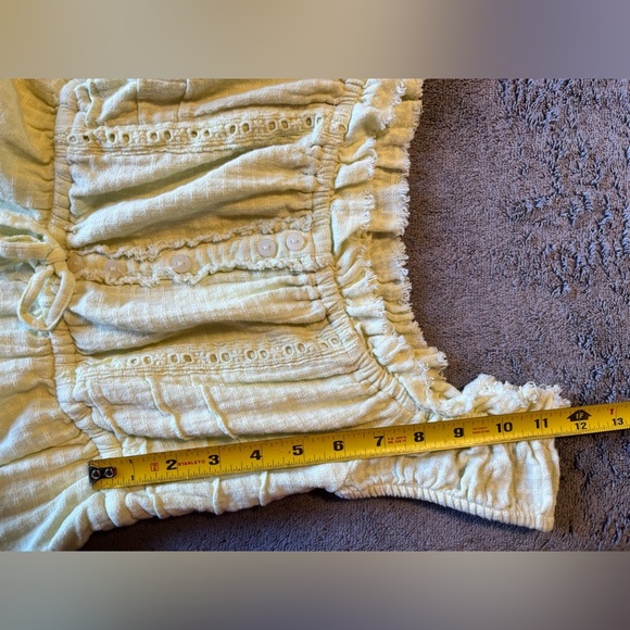 UO Evie Off-The-Shoulder Check Romper Urban Outfitters Light Green Ruffle Size M - Picture 7 of 11